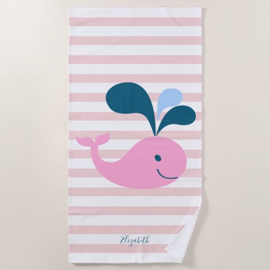 Cute Girly Cartoon Whale, Stripes - Specialized Strandlaken (Voorkant)
