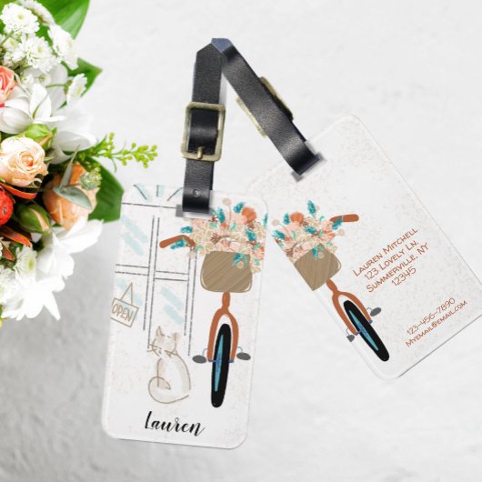 Cute Girly Cat Cafe Vacation Bagagelabel