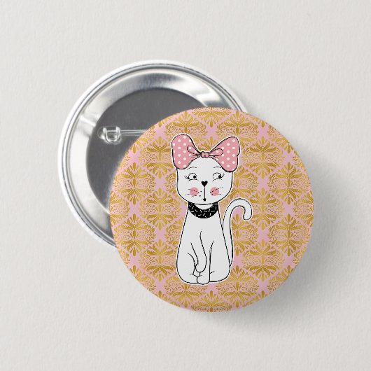 Cute Girly Cat Magnet Ronde Button 5,7 Cm (Voorkant /achterkant)