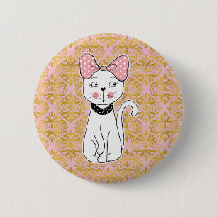 Cute Girly Cat Magnet Ronde Button 5,7 Cm