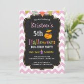 Cute Girly Chevron Kind Halloween Birthday Party Kaart (Staand voorkant)