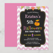 Cute Girly Chevron Kind Halloween Birthday Party Kaart (Voorkant / Achterkant)
