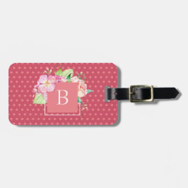 Cute Girly Chic Pink Floral Monogrammed Initiaal Bagagelabel