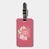 Cute Girly Chic Pink Floral Monogrammed Initiaal Bagagelabel (Voorkant verticaal)