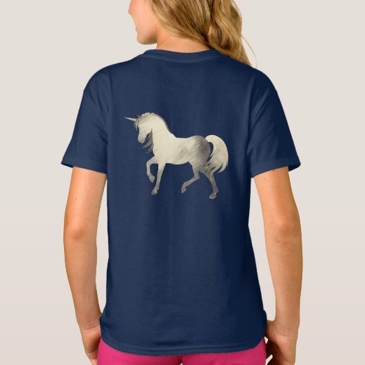 Cute Girly & Chic Silver Foil Unicorn Personalized T-shirt (Achterkant)