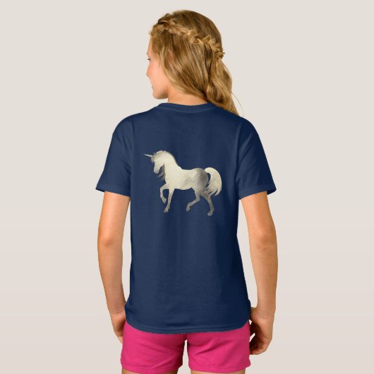 Cute Girly & Chic Silver Foil Unicorn Personalized T-shirt (Achterkant volledig)