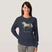 Cute Girly & Chic Silver Foil Unicorn Personalized T-shirt (Voorkant volledig)