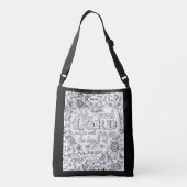 Cute Girly Christelijk Flowers Heart Black White Crossbody Tas (Achterkant)