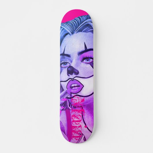 Cute Girly Clown Makeup Roze Skateboard (Voorkant)