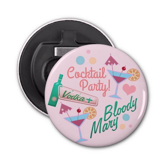 Cute Girly Cocktail Party Collage Button Flesopener (Voorkant)