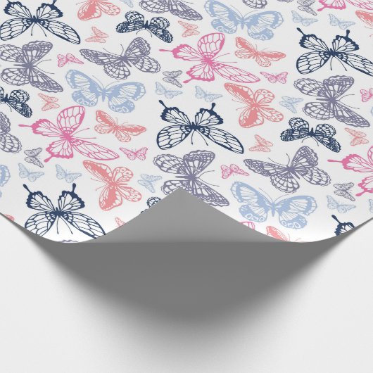 Cute Girly Colorful Butterfly Illustration Pattern Cadeaupapier (Hoek)