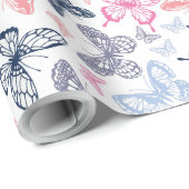 Cute Girly Colorful Butterfly Illustration Pattern Cadeaupapier (Rol Hoek)