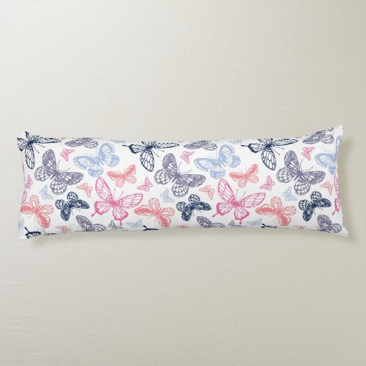 Cute Girly Colorful Butterfly Illustration Pattern Lichaamskussen (Achterkant)