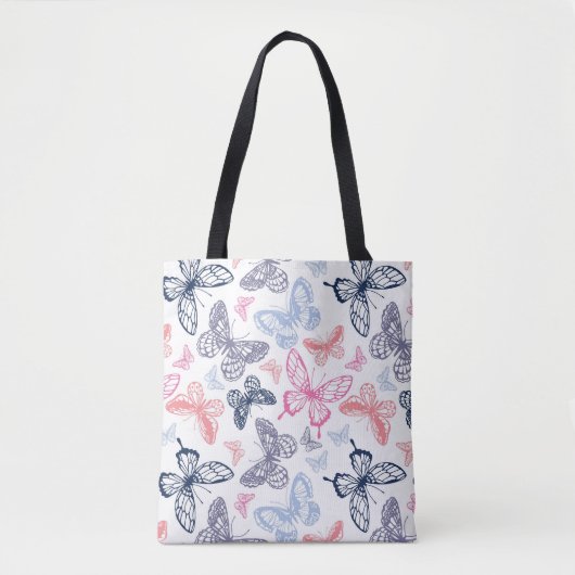 Cute Girly Colorful Butterfly Illustration Pattern Tote Bag (Voorkant)