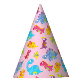 Cute Girly Colorful Pink Dinosaur Theme Birthday Feesthoedjes