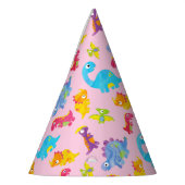 Cute Girly Colorful Pink Dinosaur Theme Birthday Feesthoedjes (Links)