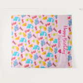 Cute Girly Colorful Pink Dinosaur Theme Birthday Wandkleed (Voorkant (horizontaal))