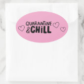 Cute Girly Coronavirus Quarantine and Chill Hearts Ovale Sticker (Tas)
