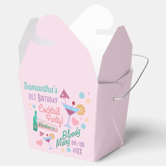 Cute Girly Custom 21st Birthday Cocktails Bedankdoosjes (Geopend)