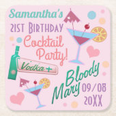 Cute Girly Custom 21st Birthday Cocktails Kartonnen Onderzetters (Voorkant)