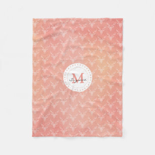 Cute Girly Deer Pattern Monogrammed Fleece Deken