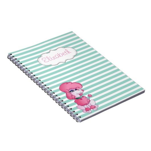 Cute Girly Dog op Mint White Stripes-Personalized Notitieboek (Rechterzijde)