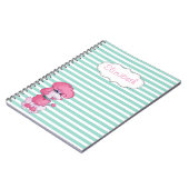 Cute Girly Dog op Mint White Stripes-Personalized Notitieboek (Linkerzijde)