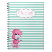 Cute Girly Dog op Mint White Stripes-Personalized Notitieboek (Voorkant)