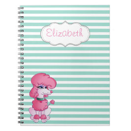 Cute Girly Dog op Mint White Stripes-Personalized Notitieboek
