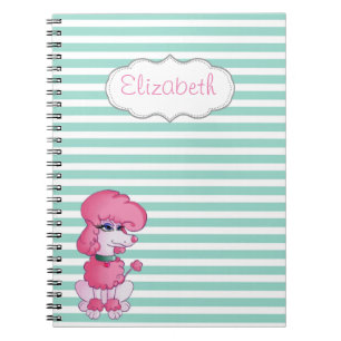Cute Girly Dog op Mint White Stripes-Personalized Notitieboek