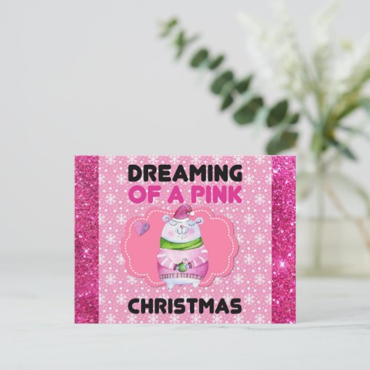 Cute Girly Dreaming of a Roze Kerstmis Briefkaart (Staand voorkant)
