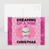 Cute Girly Dreaming of a Roze Kerstmis Briefkaart (Voorkant / Achterkant)