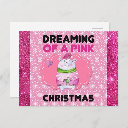 Cute Girly Dreaming of a Roze Kerstmis Briefkaart (Voorkant / Achterkant)