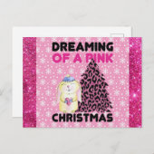 Cute Girly Dreaming of a Roze Kerstmis Briefkaart (Voorkant / Achterkant)