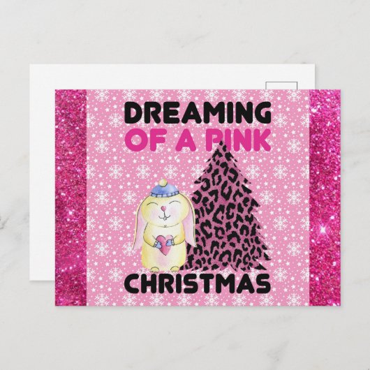 Cute Girly Dreaming of a Roze Kerstmis Briefkaart (Voorkant / Achterkant)