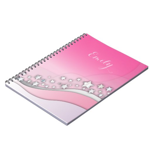 Cute Girly Dreamweaver Silver Stars op Blush Pink  Notitieboek (Linkerzijde)