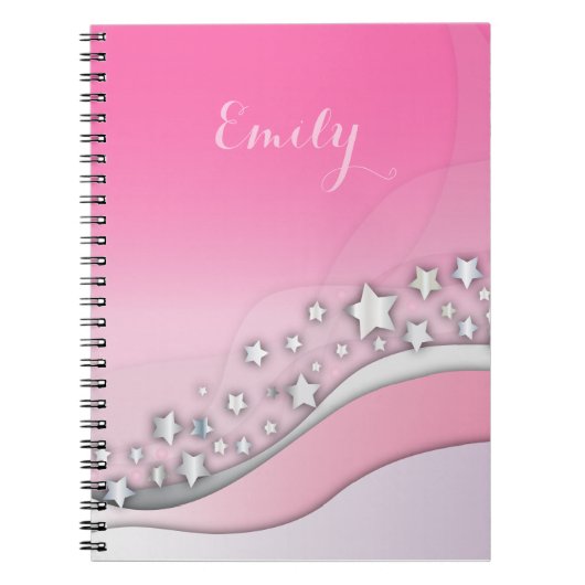 Cute Girly Dreamweaver Silver Stars op Blush Pink Notitieboek (Voorkant)