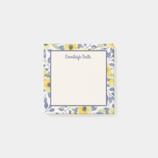 Cute Girly Dusty Blue Yellow Flowers Cream Post-it® Notes (Voorkant)