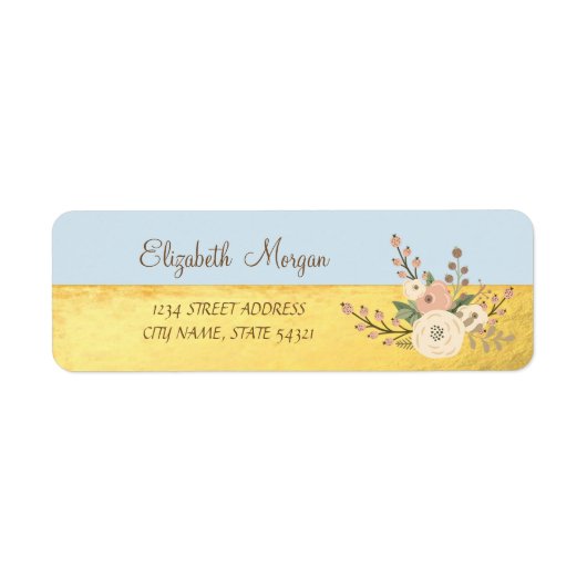 Cute Girly Elegant, Gold, Flower Address Label (Voorkant)
