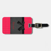 Cute Girly Elegant Red Polka Dots - Black Bow Bagagelabel (Voorkant horizontaal)