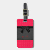 Cute Girly Elegant Red Polka Dots - Black Bow Bagagelabel (Voorkant verticaal)