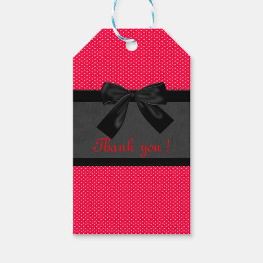 Cute Girly Elegant Red Polka Dots - Black Bow Cadeaulabel (Voorkant)
