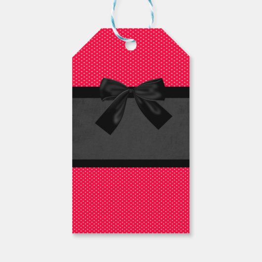 Cute Girly Elegant Red Polka Dots - Black Bow Cadeaulabel (Achterkant)
