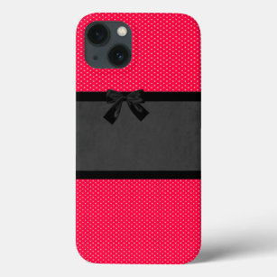 Cute Girly Elegant Red Polka Dots - Black Bow iPhone 13 Hoesje