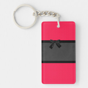 Cute Girly Elegant Red Polka Dots - Black Bow Sleutelhanger