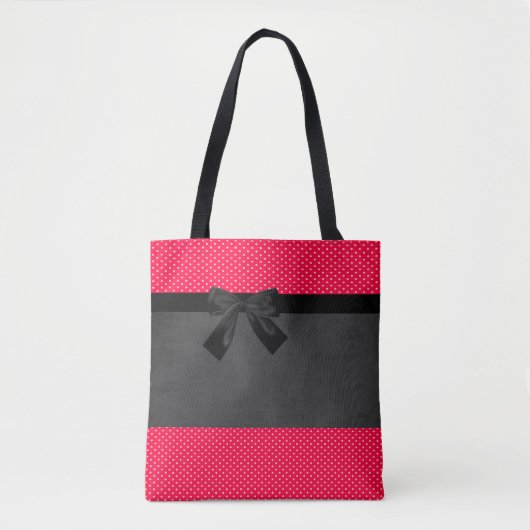 Cute Girly Elegant Red Polka Dots - Black Bow Tote Bag (Voorkant)