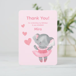 Cute Girly Elephant Ballerina Birthday Party  Bedankkaart