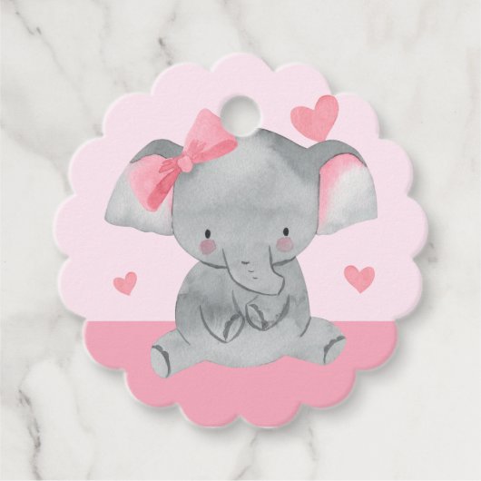 Cute Girly Elephant Pink Bow Birthday Party Bedankjes Labels (Voorkant)