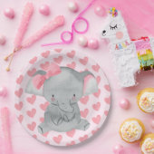 Cute Girly Elephant Pink Bow Birthday Party  Papieren Bordje (Feest)