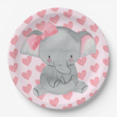Cute Girly Elephant Pink Bow Birthday Party  Papieren Bordje (Voorkant)